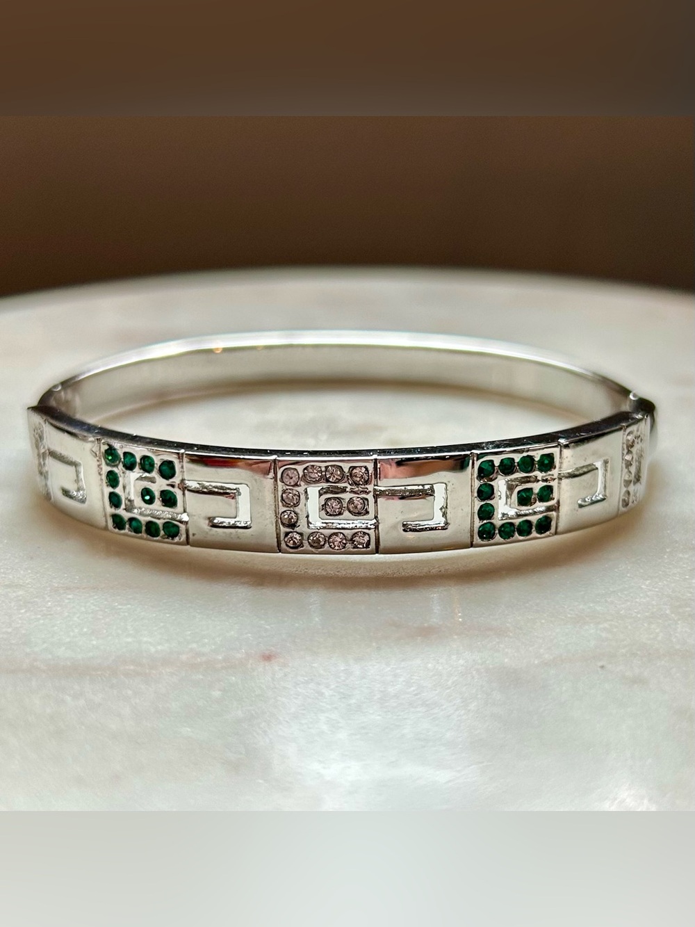 Vintage Danecraft Platinum Tone
Greek Key Meander Bangle Bracelet